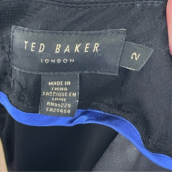 TED BAKER Carron Jaquard Panel Pencil Skirt Blue Black Wool Blend - Picture 8 of 11